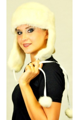 White mink fur hat Ushanka